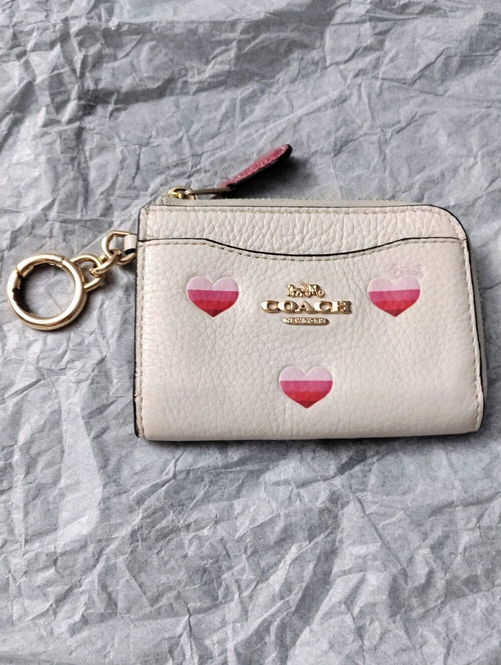 Coach Hearts Card Holder Coin Purse Keychain - Picture 6 of 7